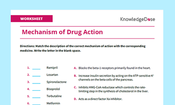 Worksheet: Mechanism of Drug Action